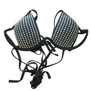 NWT XL Rhinestone Bikini Top Black Crystal Triangle Swim Top Festival Rave